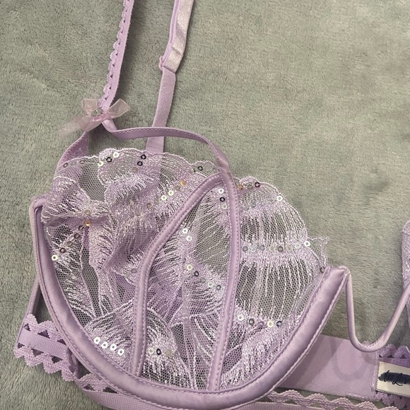 New! For Love and Lemons Shell Sequin Underwire Bra Purple 24518 - Picture 4 of 9